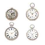 A lot of 4 silver key wind pocket watches (4) Various dates