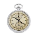 Heuer. A stainless steel keyless wind open face chronograph pocket watch Circa 1970