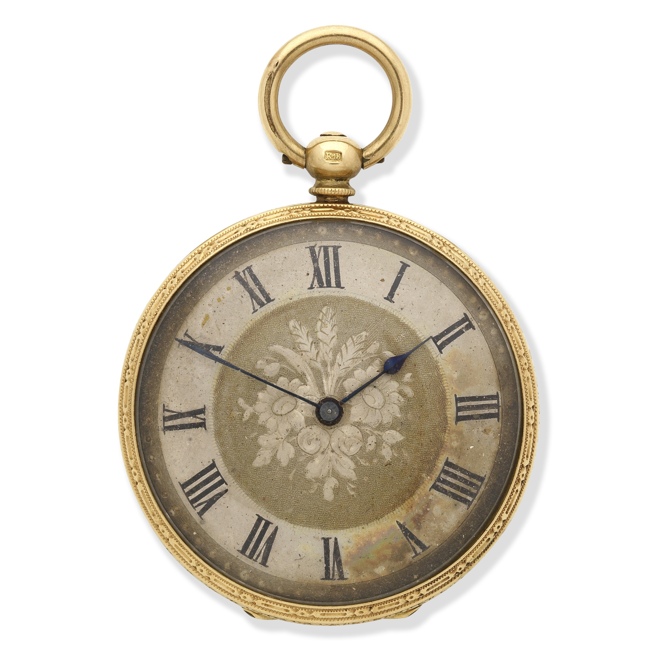 An 18K gold and enamel key wind open face pocket watch Circa 1850