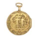 George Graham. A very fine and rare 18K gold key wind repeating pair case pocket watch with repou...