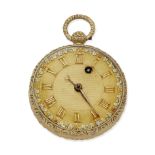 Cyrus Crew, Tetbury. An 18K gold key wind open face pocket watch London Hallmark for 1828