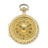 Thomas Tompion, London. A fine and rare 18K gold and gilt metal key wind quarter repeating pair c...