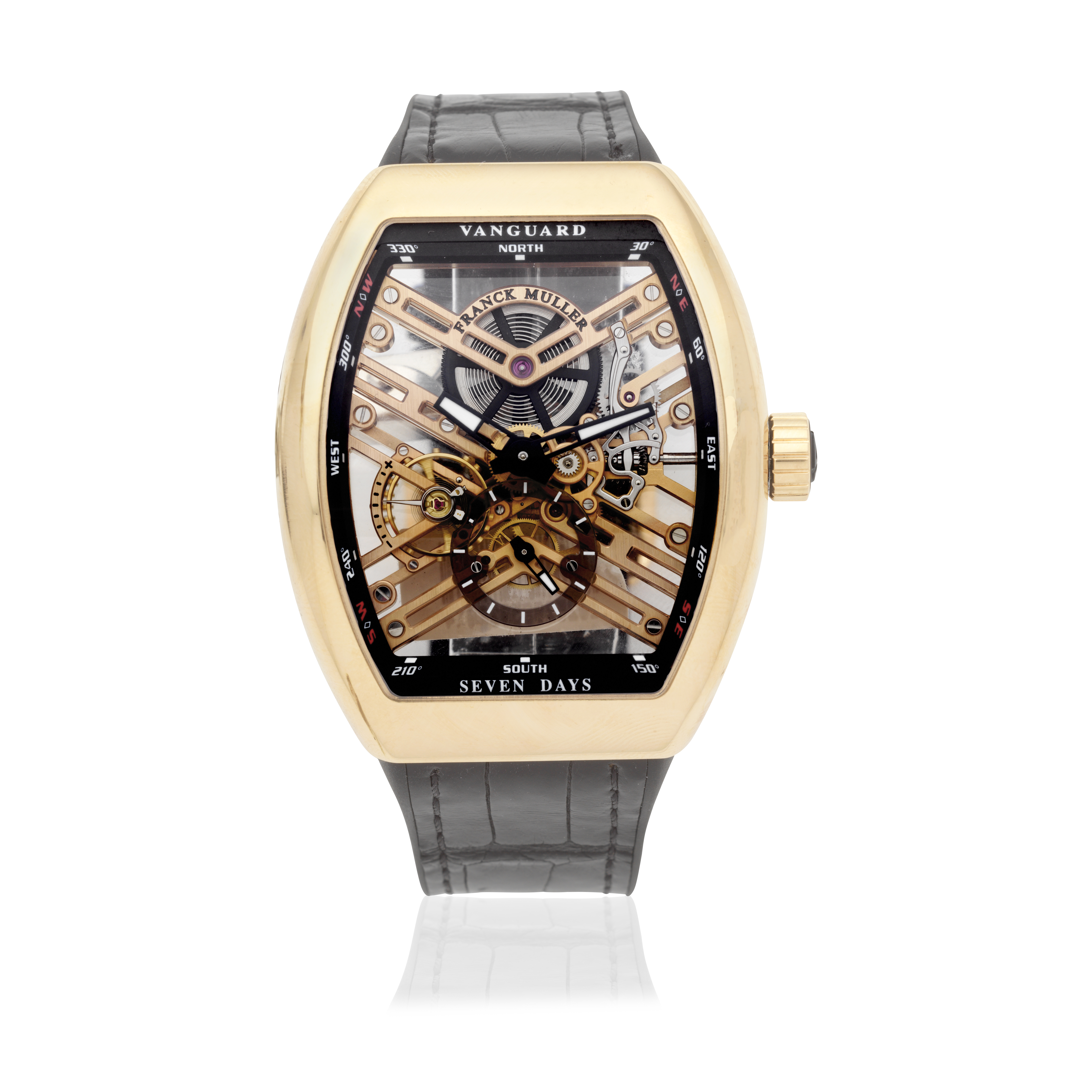 Franck Muller. An 18K rose gold skeletonised manual wind wristwatch Vanguard, Ref: V45 S6 SQT 5...