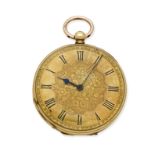 Badollet, Geneve. An 18K gold key wind open face pocket watch Circa 1860