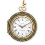 Allen Walker. A gold key wind triple case pocket watch with repouss&#233; and shagreen decoration...