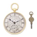 Arnold & Dent. An 18K gold key wind open face pocket watch London Hallmark for 1837