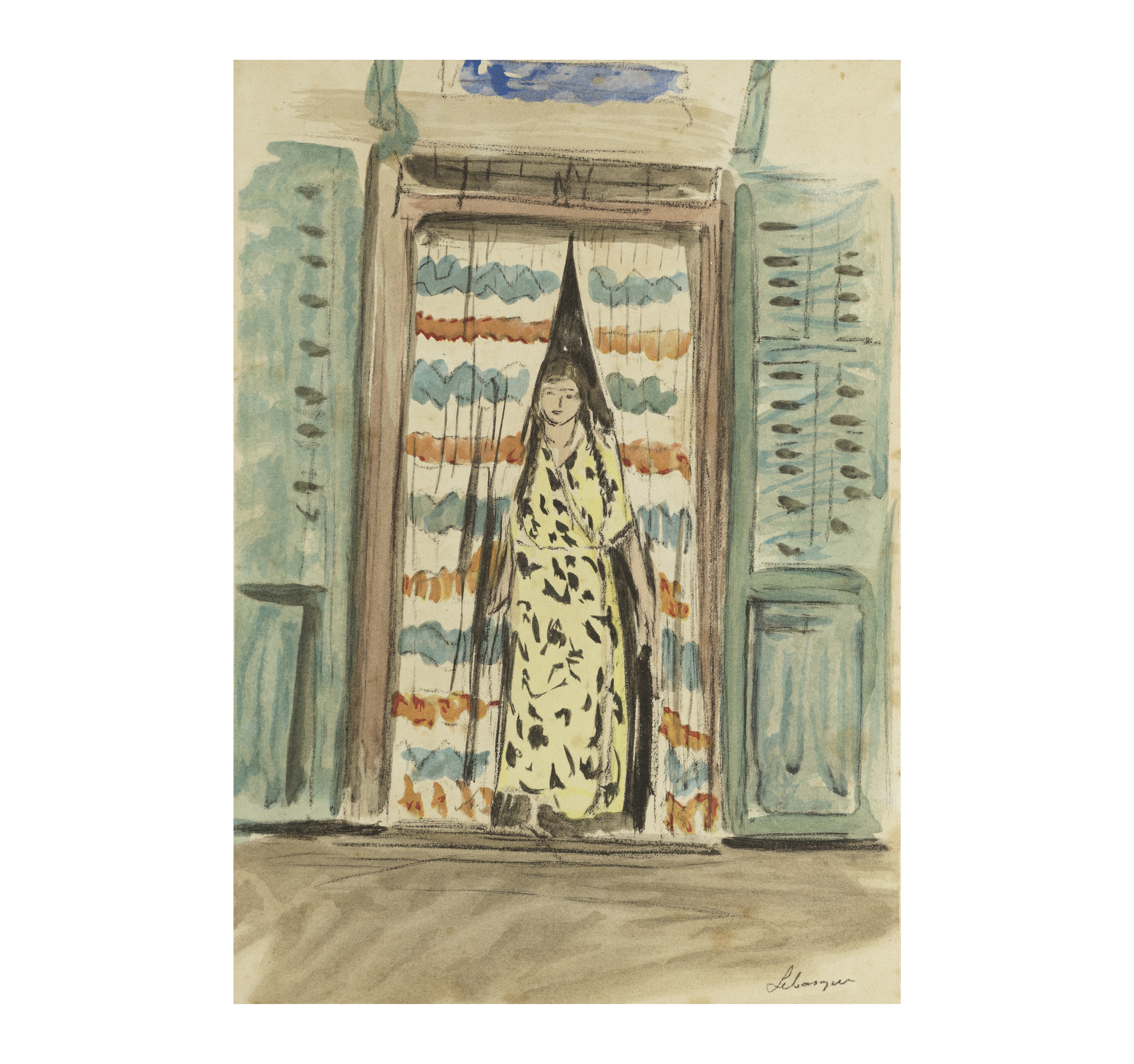 HENRI LEBASQUE (1865-1937) Femme au rideau