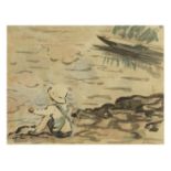 HENRI LEBASQUE (1865-1937) Gar&#231;onnet assis au bord de l'eau