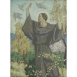 John Duncan RSA RSW (British, 1866-1945) St Francis and the Doves (On the reverse of the canvas ...