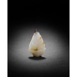 A WHITE AND RUSSET JADE 'GOURD AND BUTTERFLY' SNUFF BOTTLE 18th/19th century (2)