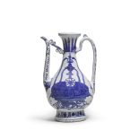 A RARE BLUE AND WHITE 'MAGIC FOUNTAIN' EWER Four-character Fu Shou Kang Ning mark, Jiajing