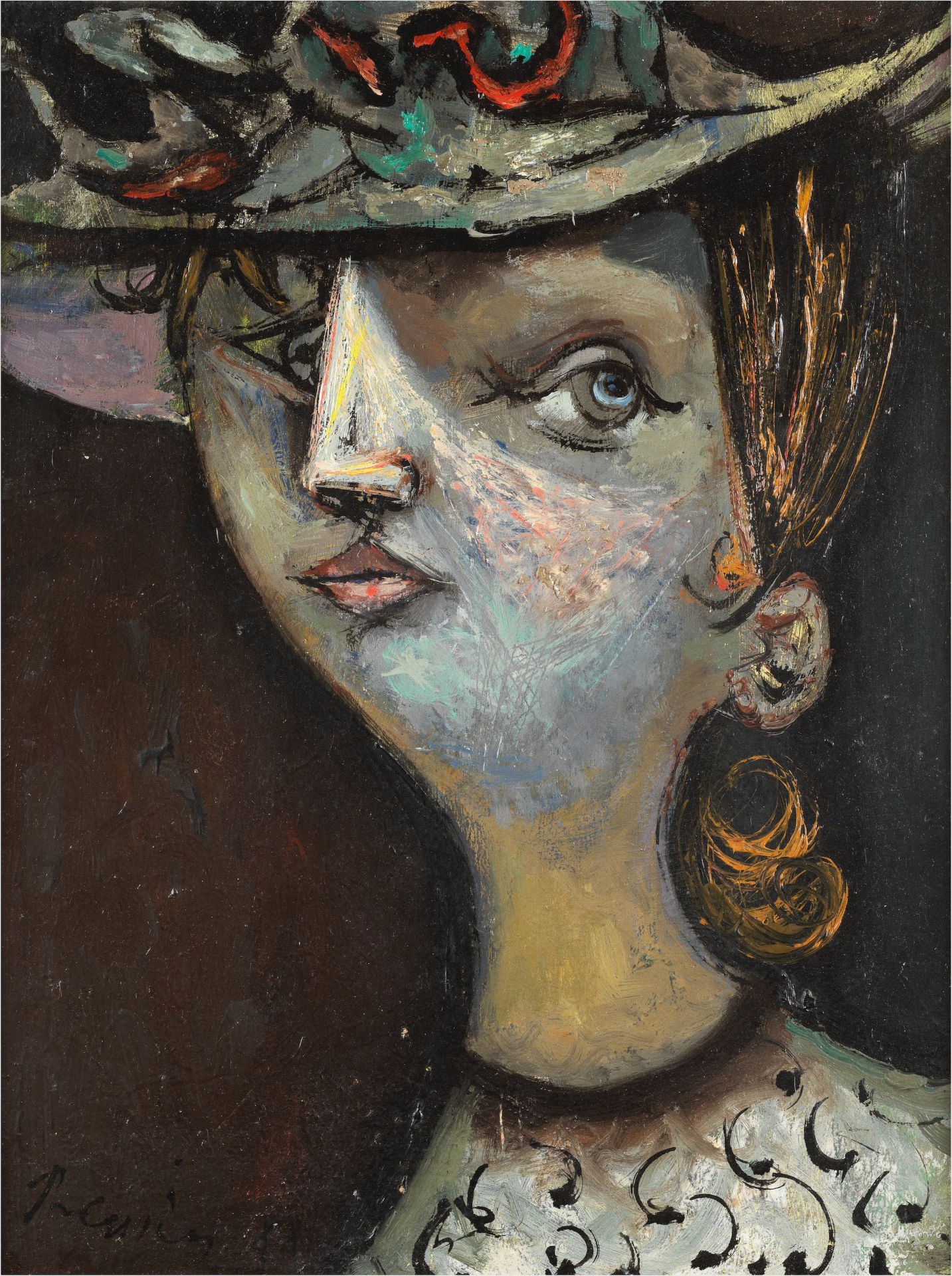 Mario Prassinos (GREEK/FRENCH, 1916-1985) Portrait de la femme au chapeau (Peint en 1944.signed ...