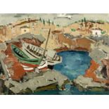 Yiannis Spyropoulos (Greek, 1912-1990) Bateaux &#224; la plage I (Peint en 1951.signed in Greek(...