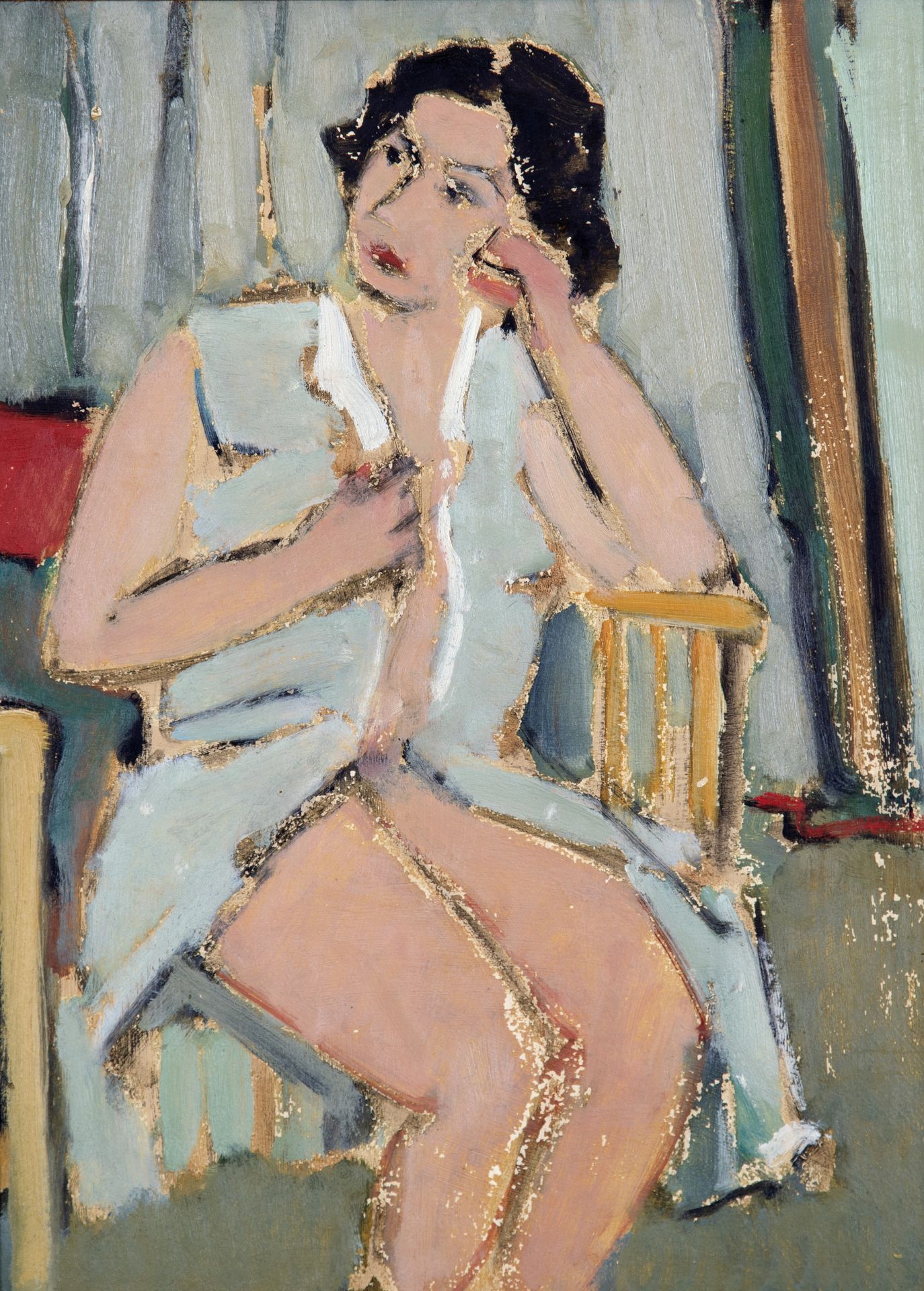 Yiannis Spyropoulos (Greek, 1912-1990) Femme assise (Peint en 1951.Oil on panel)