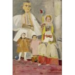 Yiannis Tsarouchis (Greek, 1910-1989) Evzone et famille (Peint en 1936.signed in Greek and dated...