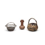 THREE BAMBOO FLOWER BASKETS One by Tanabe Chikuunsai (1877-1937), Taisho (1912-1926) to Showa (1...