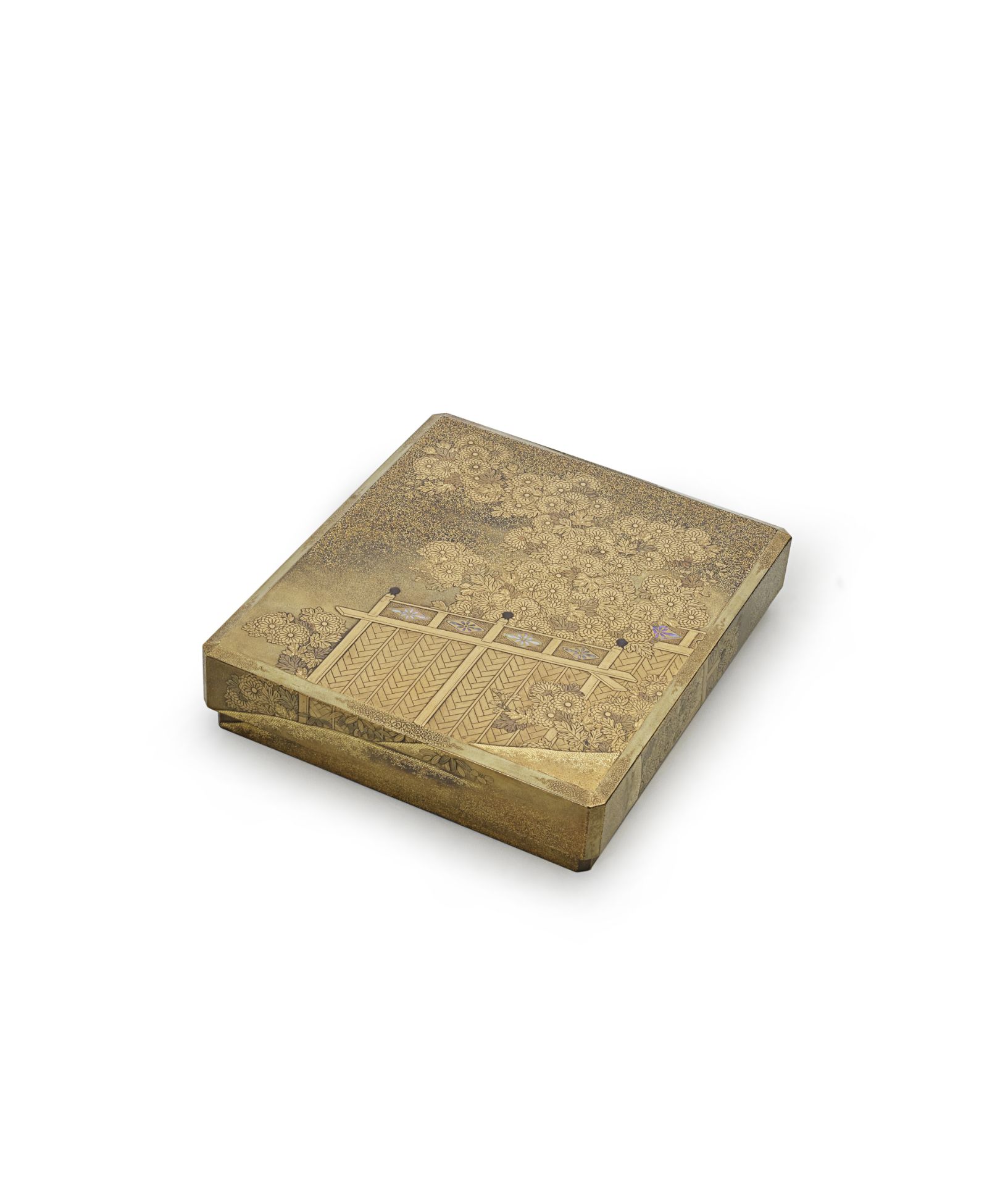 A GOLD-LACQUER SUZURIBAKO (BOX FOR WRITING UTENSILS) AND COVER Meiji (1868-1912) or Taisho (1912...