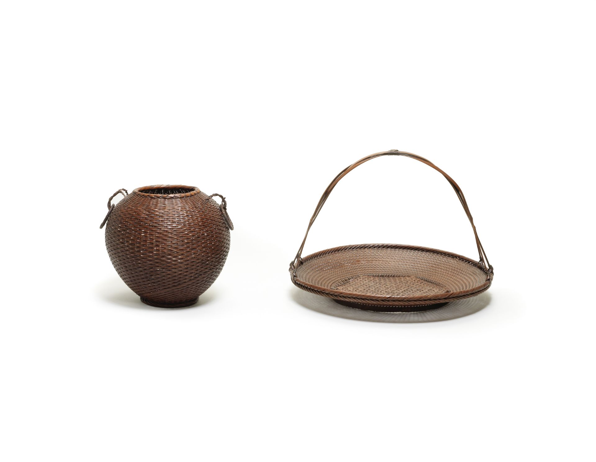 A FLOWER BASKET AND A FRUIT BASKET Taisho (1912-1926) or Showa (1926-1989) era, 1920s to 1950s