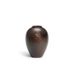 A BRONZE OVOID VASE WITH A FROG Showa era (1926-1989), dated 1936