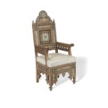 A Damascus mother-of-pearl-inlaid throne chair Syria, circa 1920