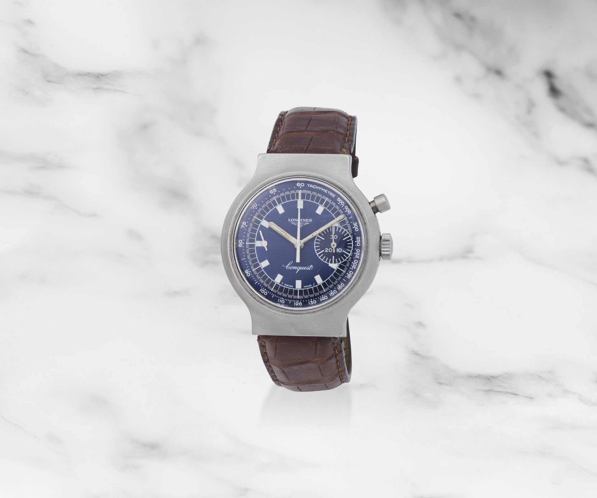 Longines. Chronographe bracelet mono-poussoir en acier mouvement m&#233;canique Longines. A stai...