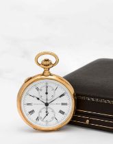 Ulysse Nardin. Belle montre de gousset &#224; cadran ouvert en or jaune 18K (750) chronographe &...