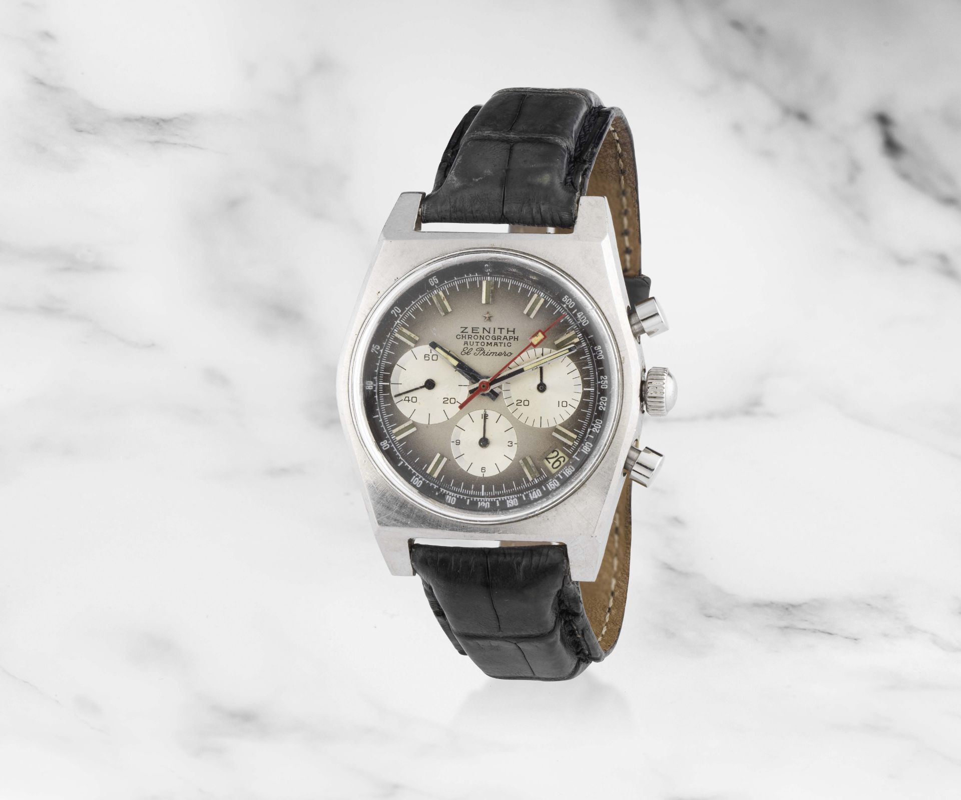 Zenith. Chronographe bracelet en acier avec date mouvement automatique Zenith. A stainless steel...