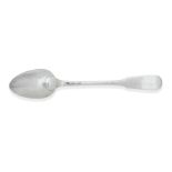 A CONTINENTAL FIDDLE PATTERN SERVING SPOON, Probably French provincial, struck three times with...