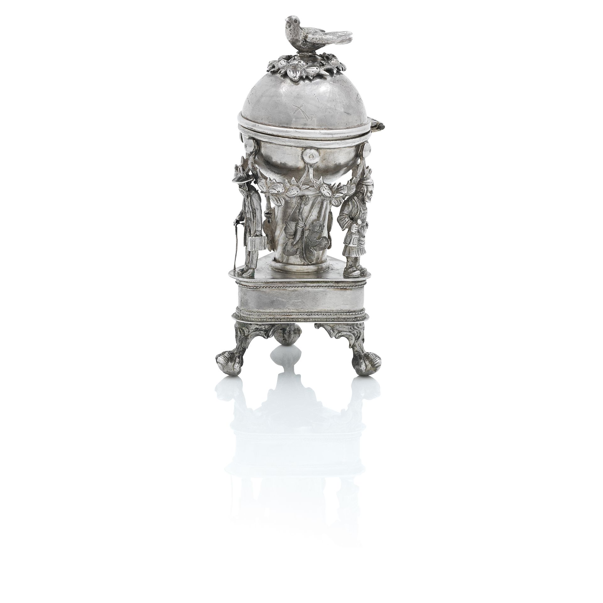 JUDIACA: A RUSSIAN SILVER BESAMIM SPICE BOX Makers mark M.K, probably for M.Kramer, 1836, 84 sta...