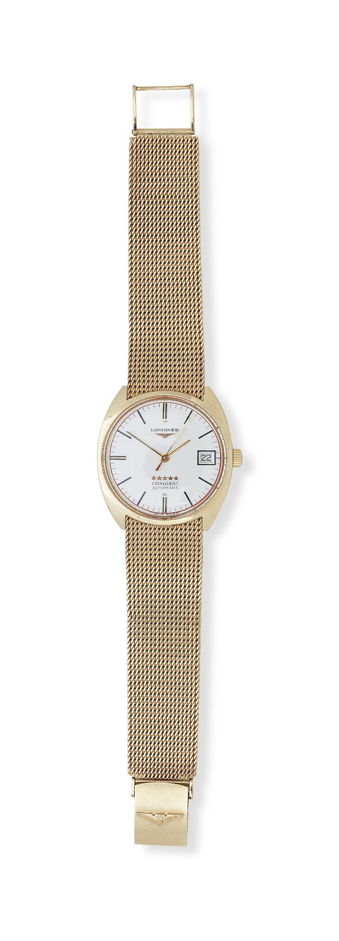 LONGINES: A 9CT GOLD AUTOMATIC 'CONQUEST' WRISTWATCH