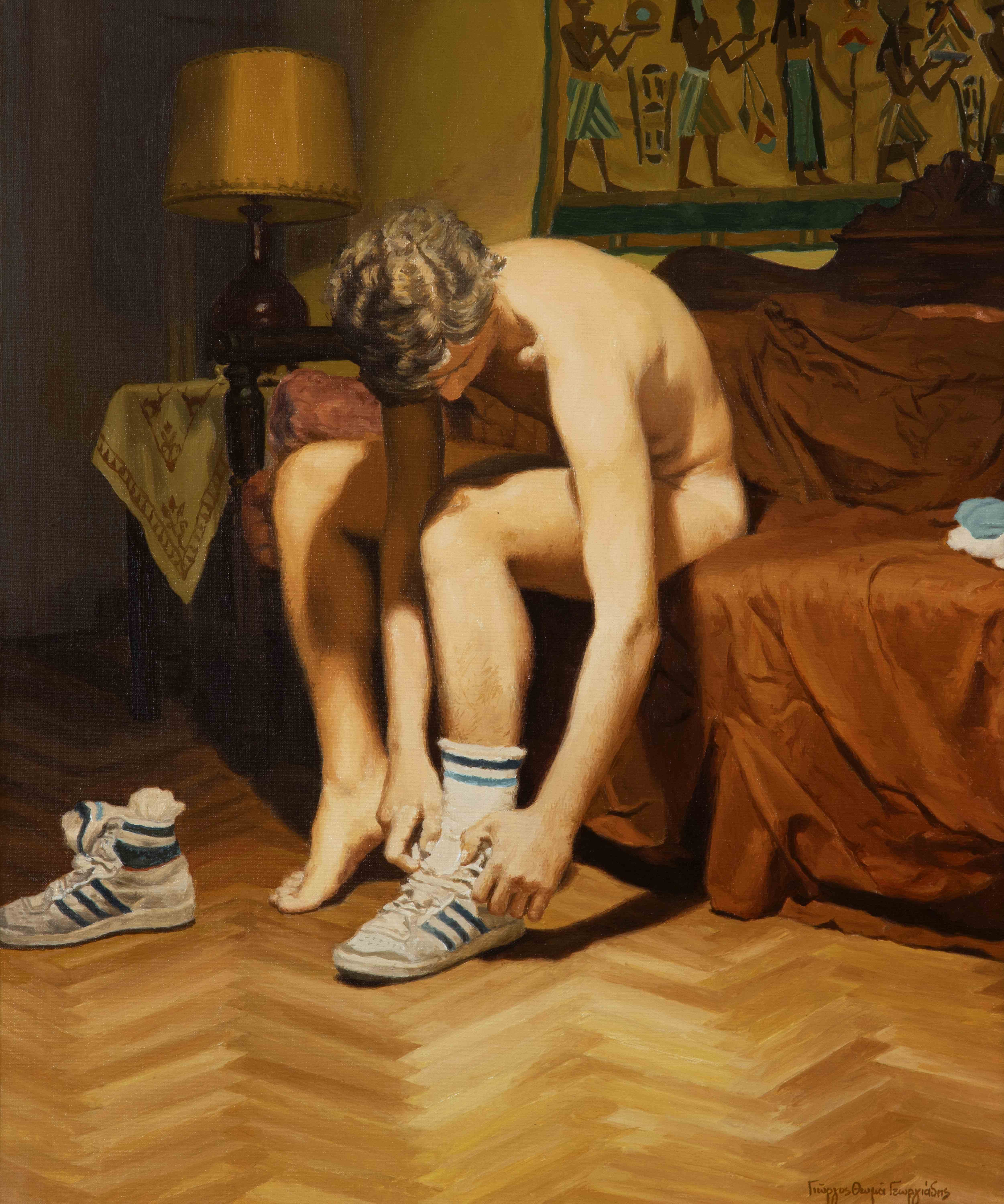 George Thomas Georgiadis (Greek, 1933-2010) Getting Ready (signed in Greek (lower right) oil on...