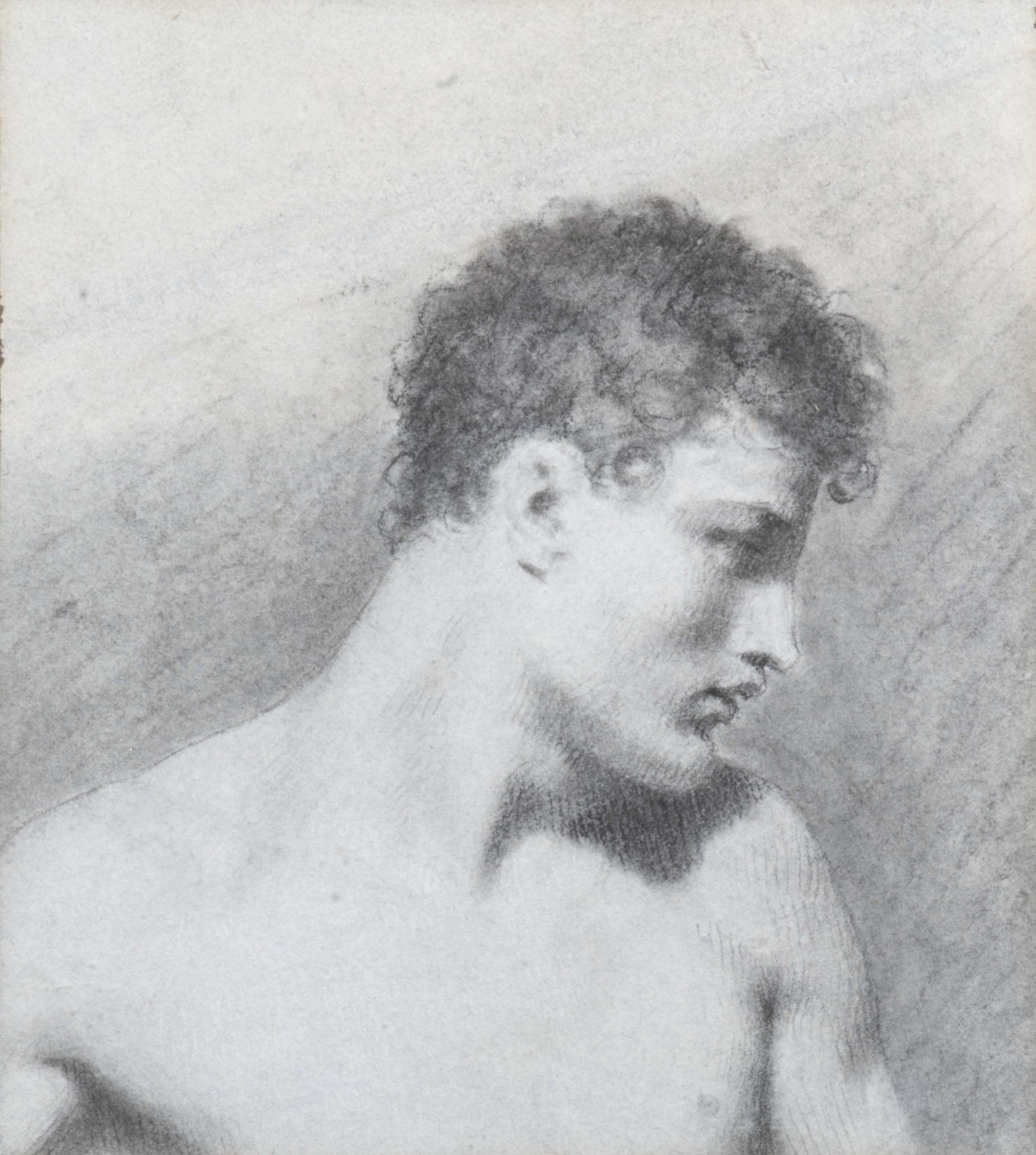 Pierre-Paul Prud'hon (Cluny 1758-1823 Paris) Jeune homme en buste (black and white chalk on blue...