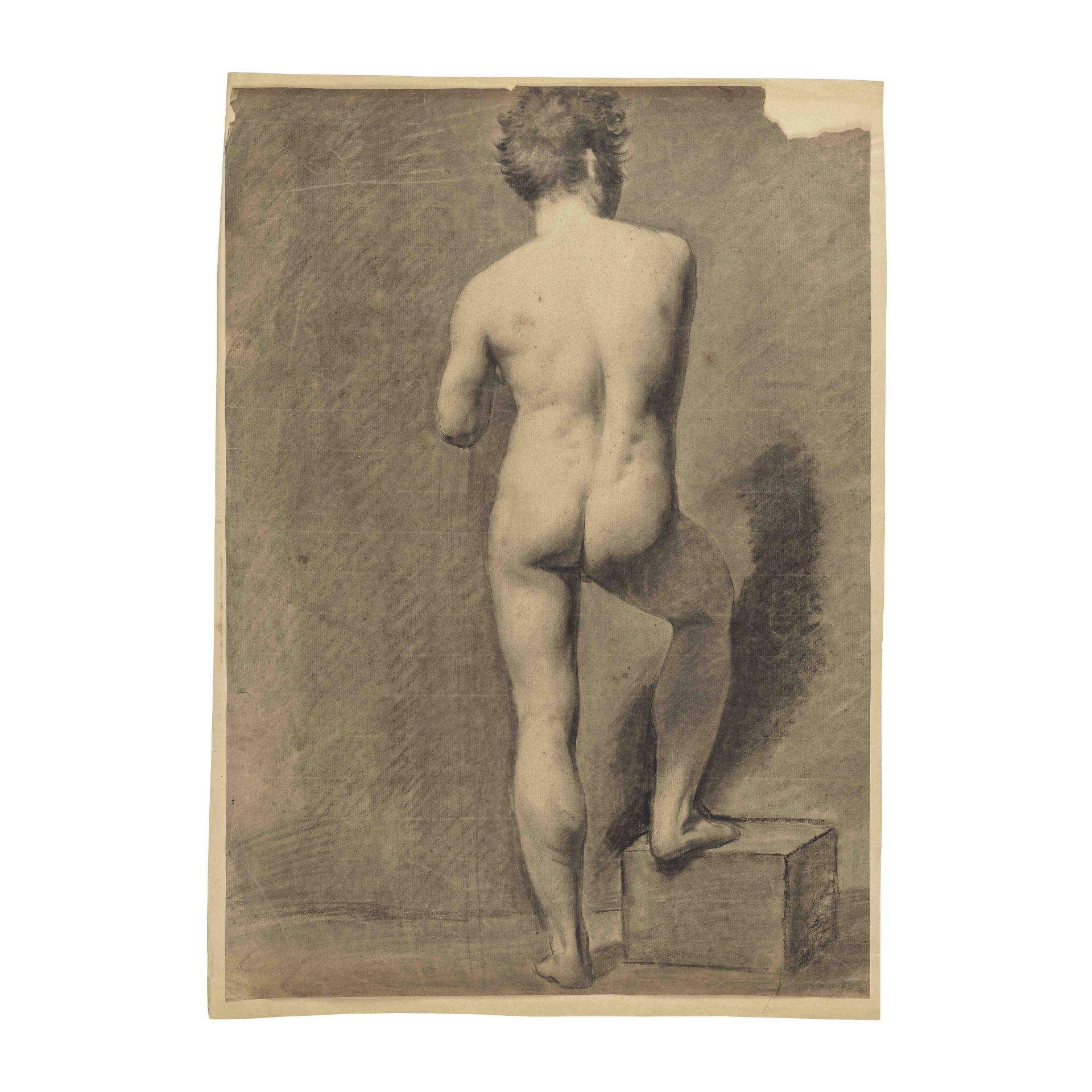 Entourage d'Eug&#232;ne Delacroix (1798-1863) Academie d'homme (une paire) 57.5 x 43.5cm (22 5/8...