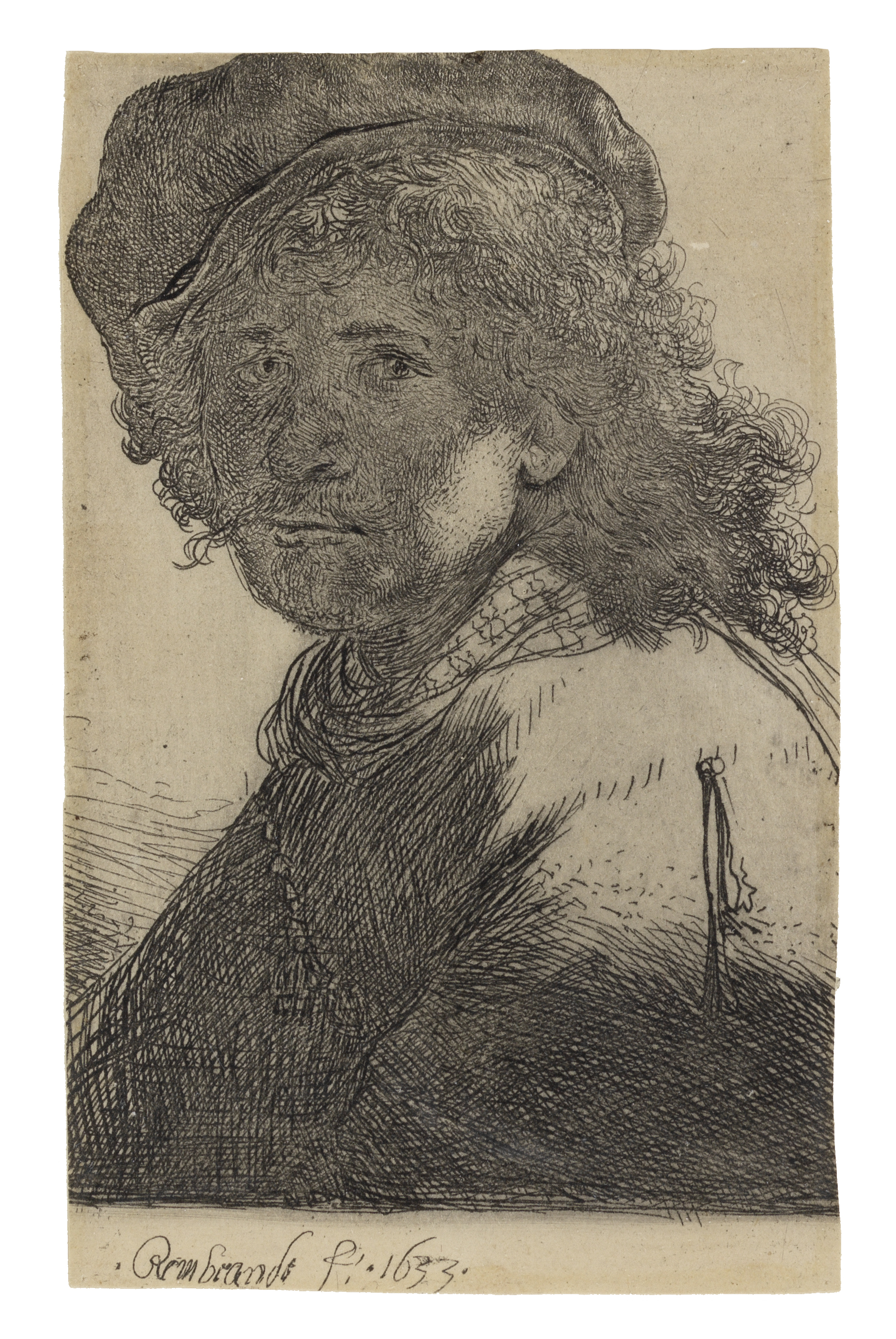 Rembrandt Harmensz. van Rijn (Dutch, 1606-1669) Self-Portrait in a Cap and Scarf with the Face d...