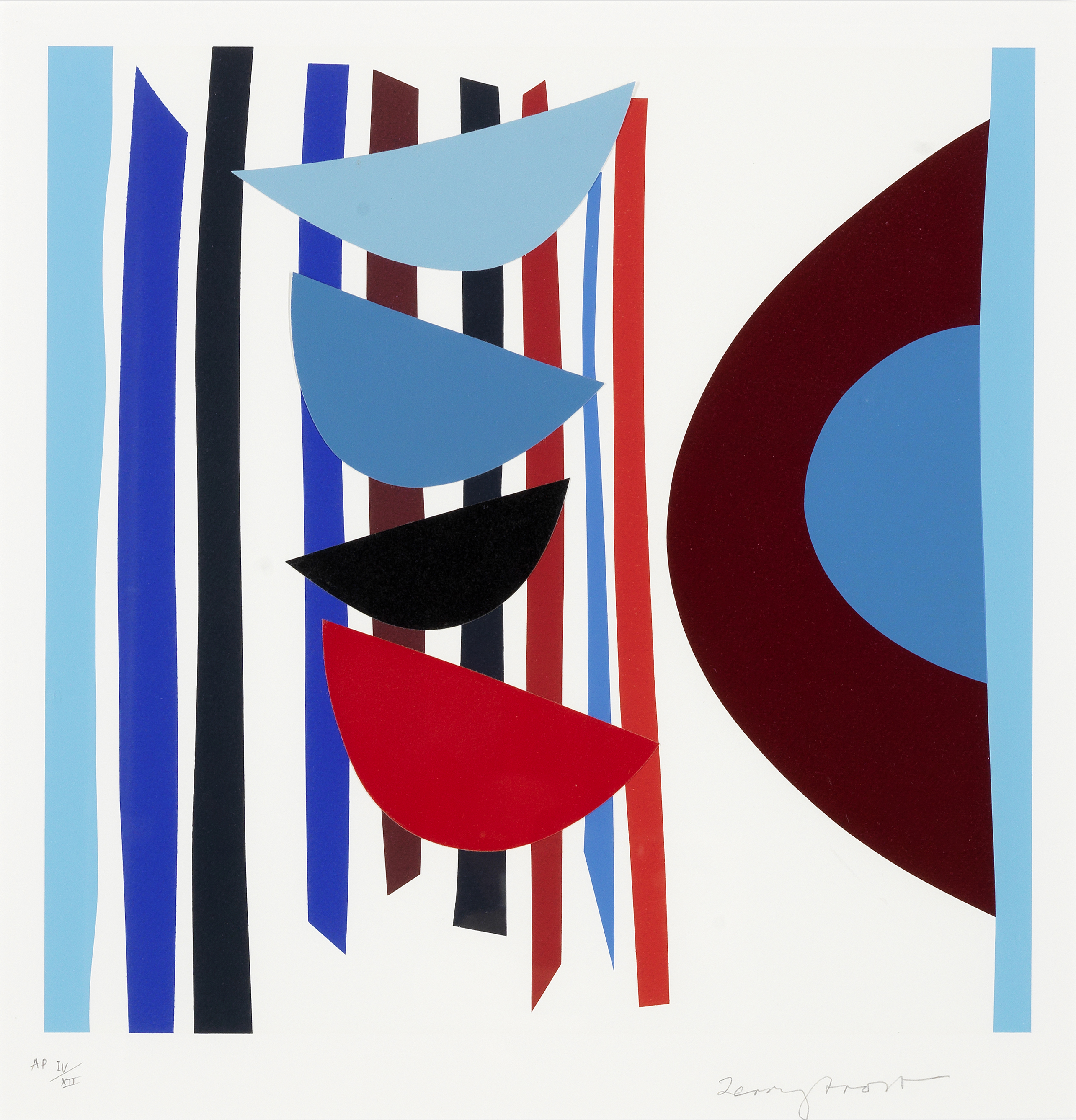 Sir Terry Frost RA (British, 1915-2003) Blue, Red, Black Vertical Rhythm Screenprint in colours ...