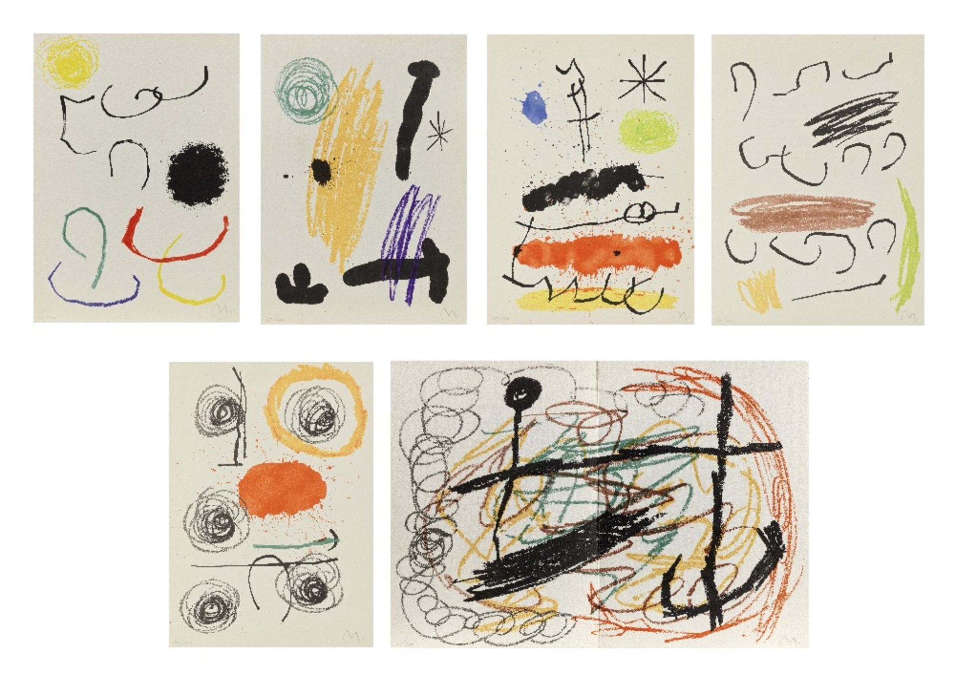 Joan Mir&#243; (Spanish, 1893-1983) Six Plates, from Obra in&#233;dita recent Six lithographs in...