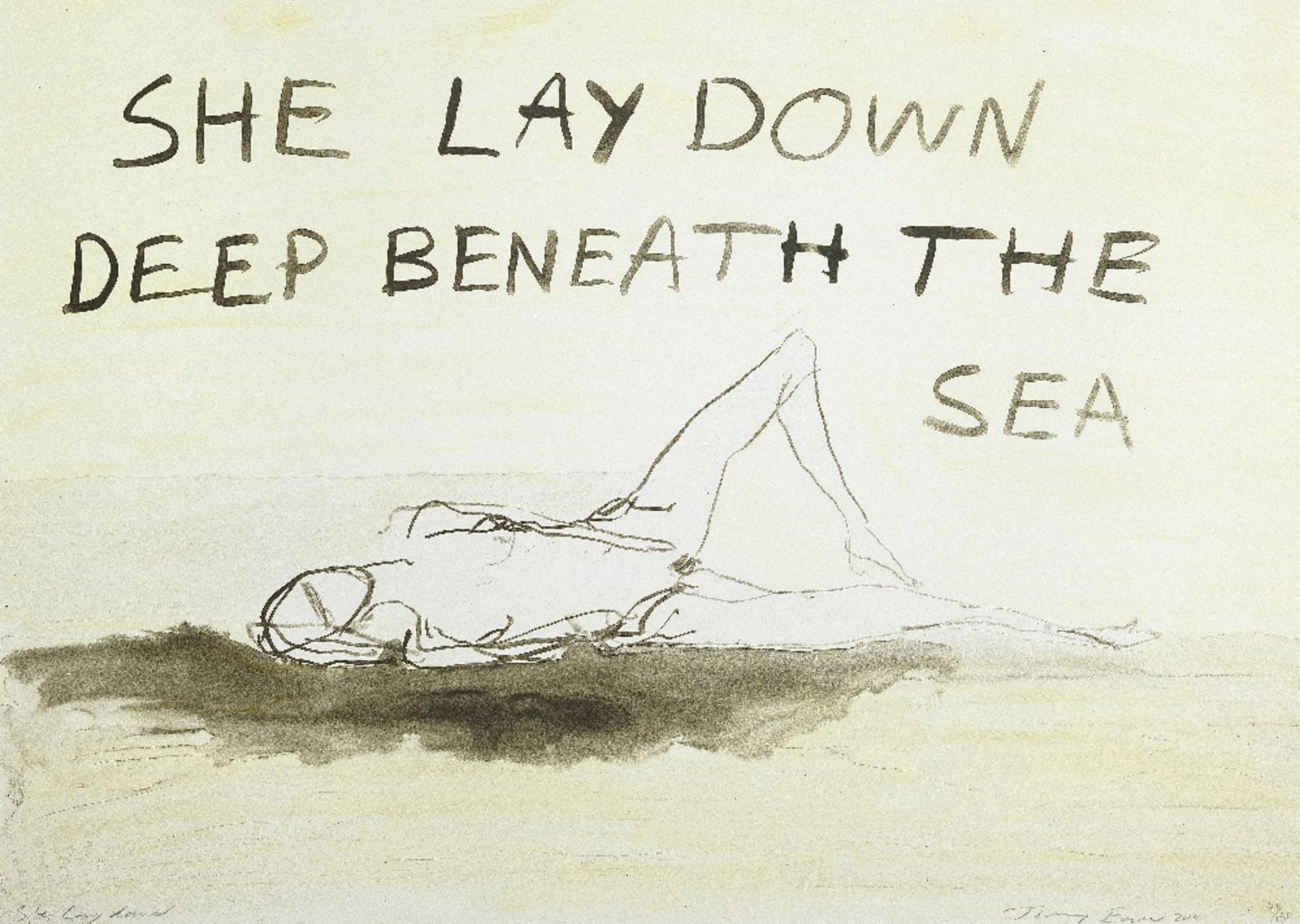 Tracey Emin (British, born 1963) She Lay Down Lithograph in colours, 2011, on Somerset Velvet pa...