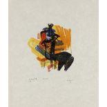 Henry Moore O.M., C.H. (British, 1898-1986) Black Seated Figure on Orange Ground, from Shelter S...