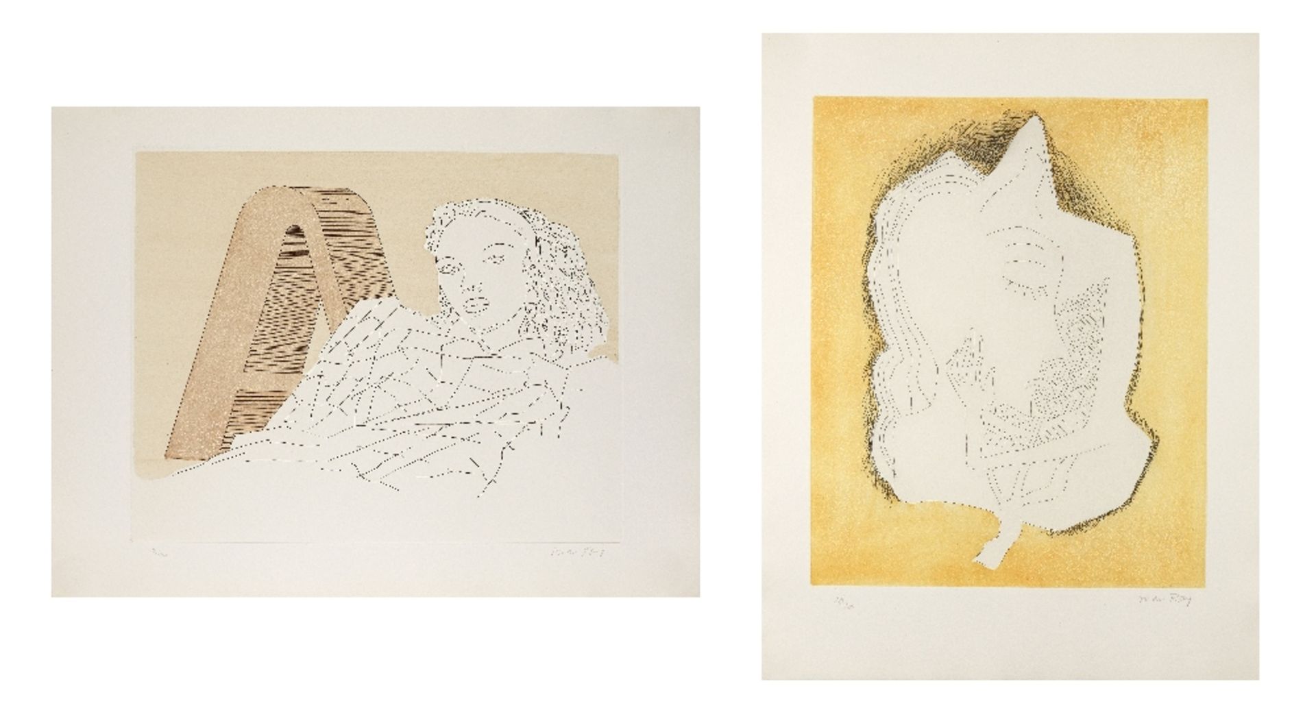 Man Ray (American, 1890-1976) Letter A (L'A); Magie de L'image Two etchings and aquatint in colo...