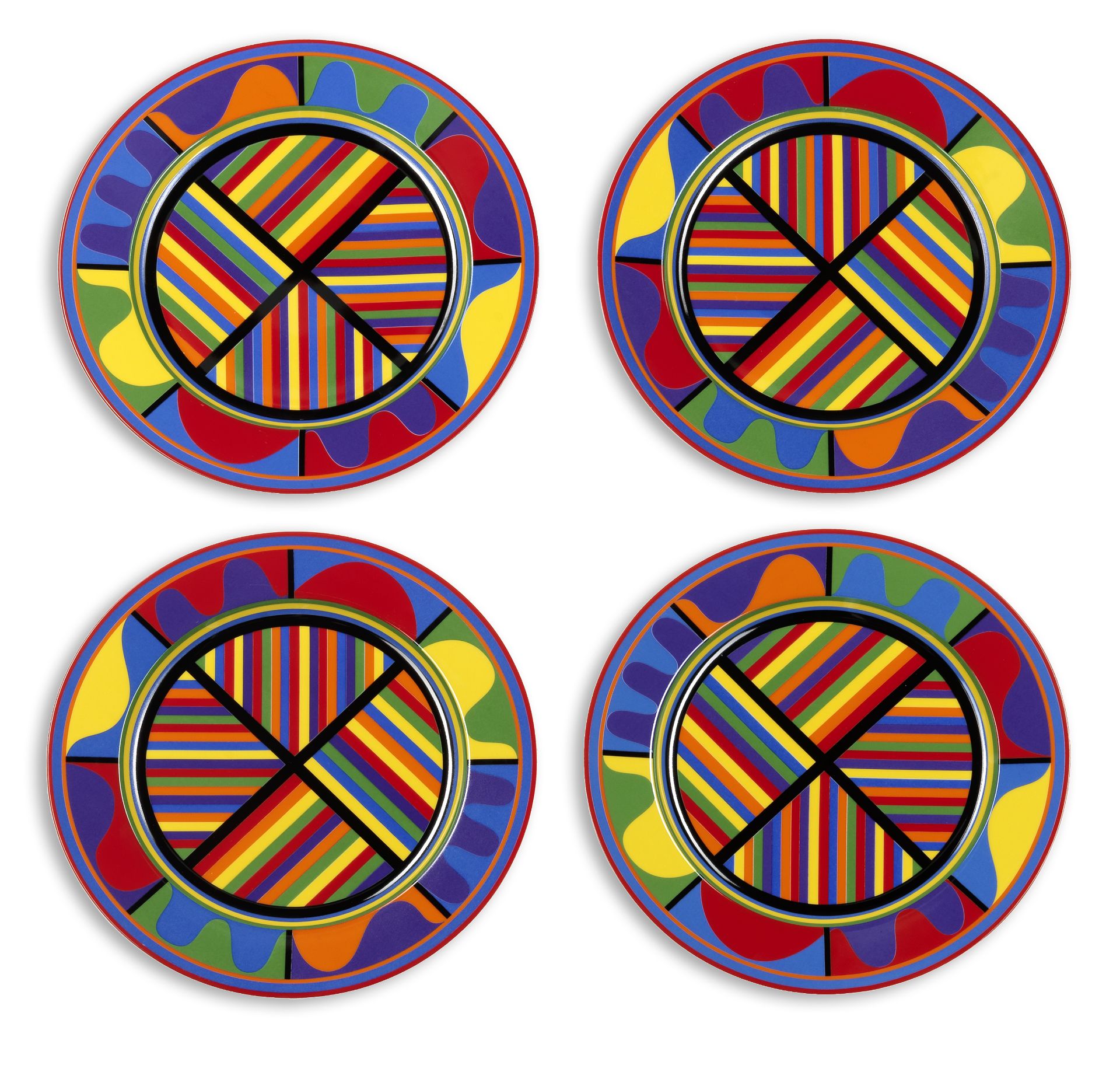 Sol LeWitt (American, 1928-2007) Untitled Four printed ceramic plates in colours, 2006, each wit...