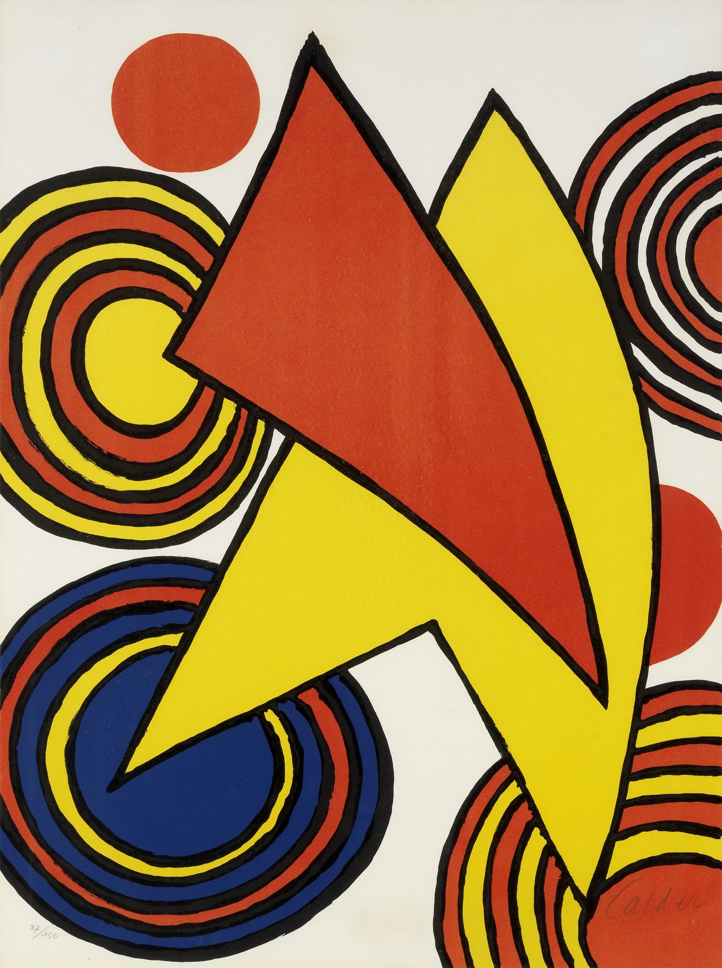 Alexander Calder (American, 1898-1976) Triangles and Spirals Lithograph in colours, 1973, on wov...
