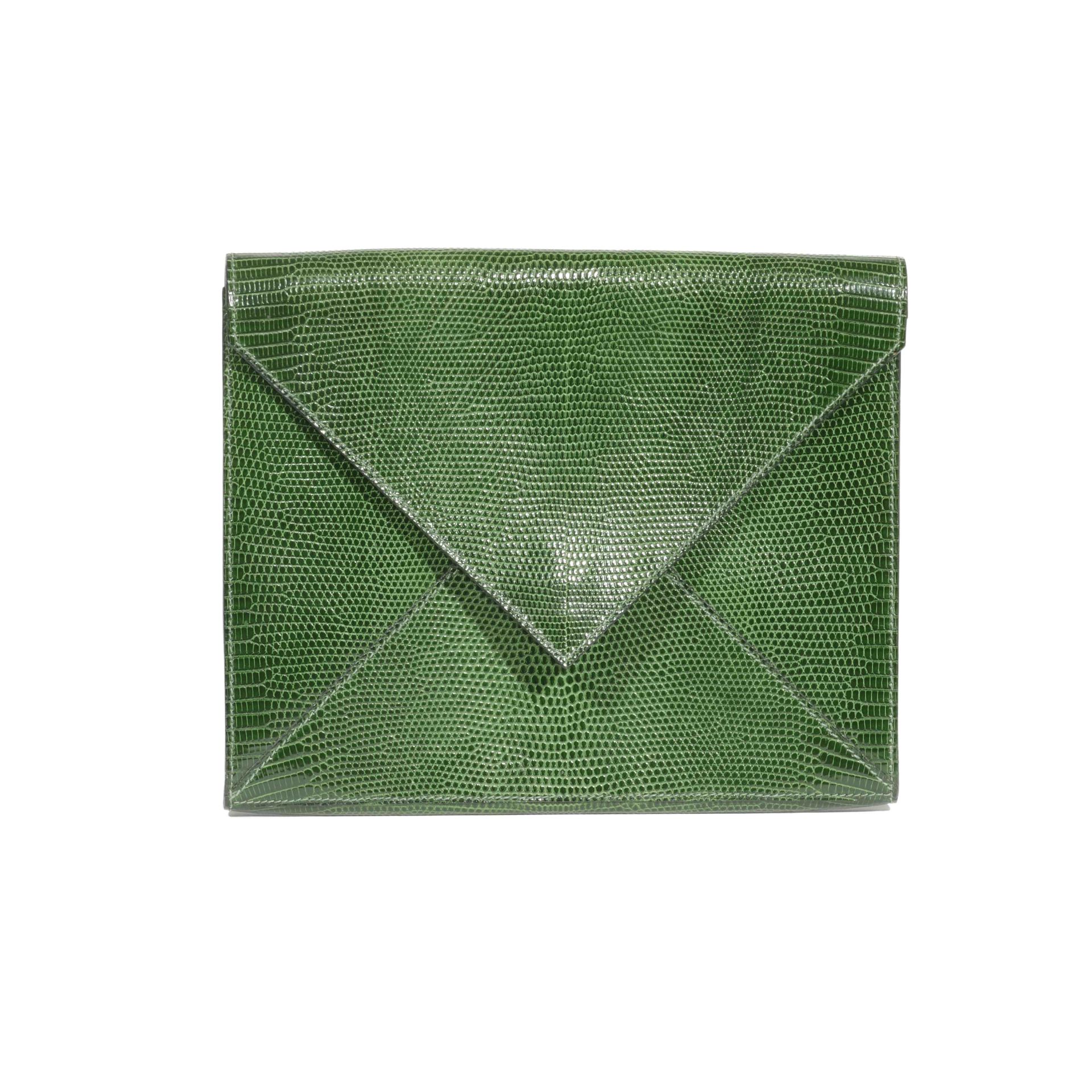 HERMES. Pochette Business, l&#233;zard vert