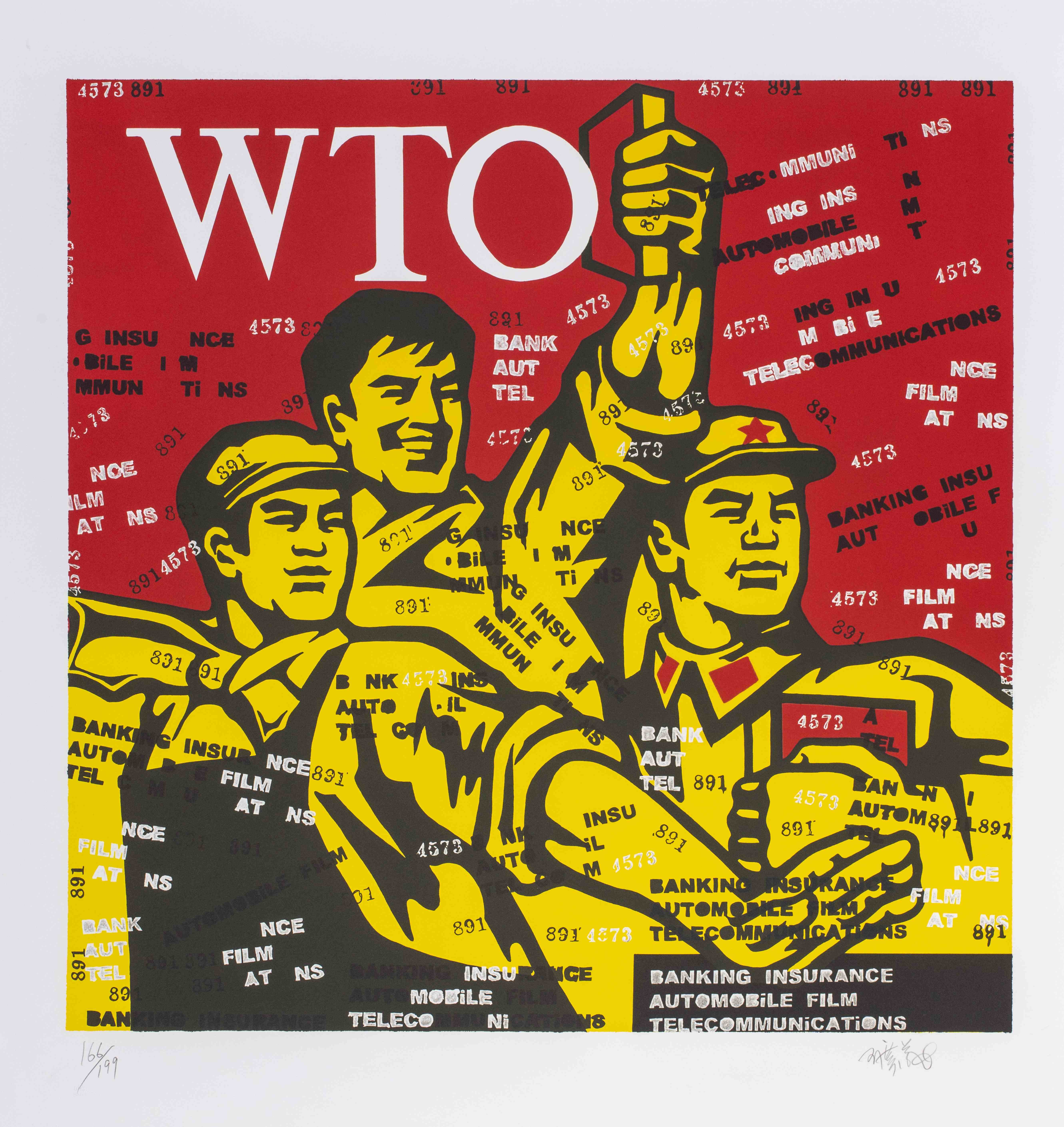 WANG GUANGYI (N&#233; en 1957) GREAT CRITICISM: WTO, 2006 Lithographie en couleurs Sign&#233;e e...