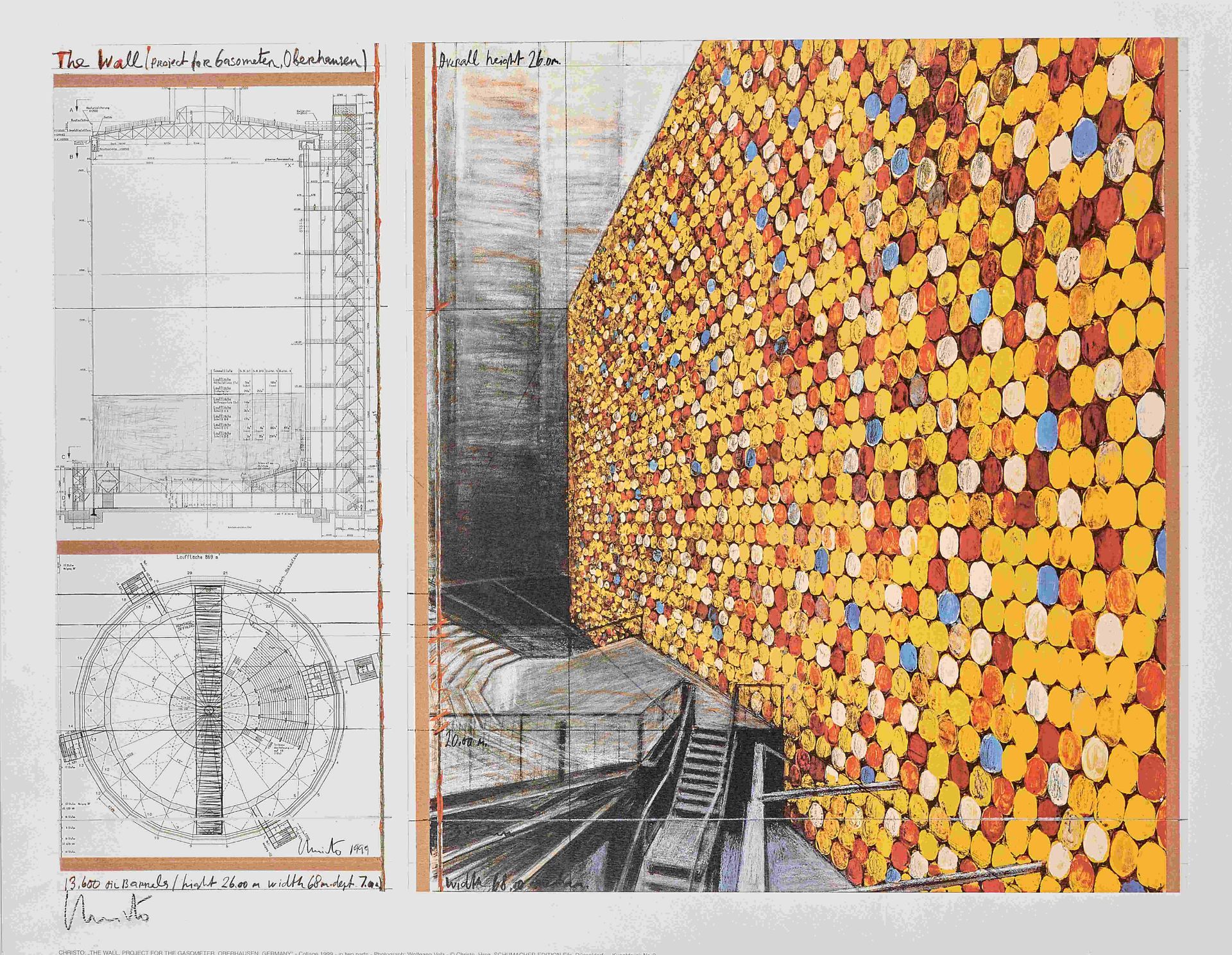 CHRISTO (1935-2020) THE WALL, 2011 (Project for 13600 Oil Barrels Wall in the Gasometer, Oberhau...