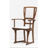 GUSTAVE SERRURIER BOVY (1858-1910) FauteuilCh&#234;ne, assise et dossier tapiss&#233;s. Pi&#232...