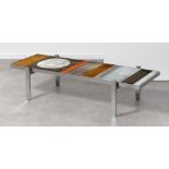 ROGER CAPRON (1922-2006) Mod. SoleilTable basse Plateau en gr&#232;s &#233;maill&#233; et struct...