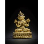 STATUETTE DE PRAJNAPARAMITA BLANCHE EN ALLIAGE DE CUIVRE DOR&#201; KHASA MALLA, XIIIE/XIVE SI&#2...