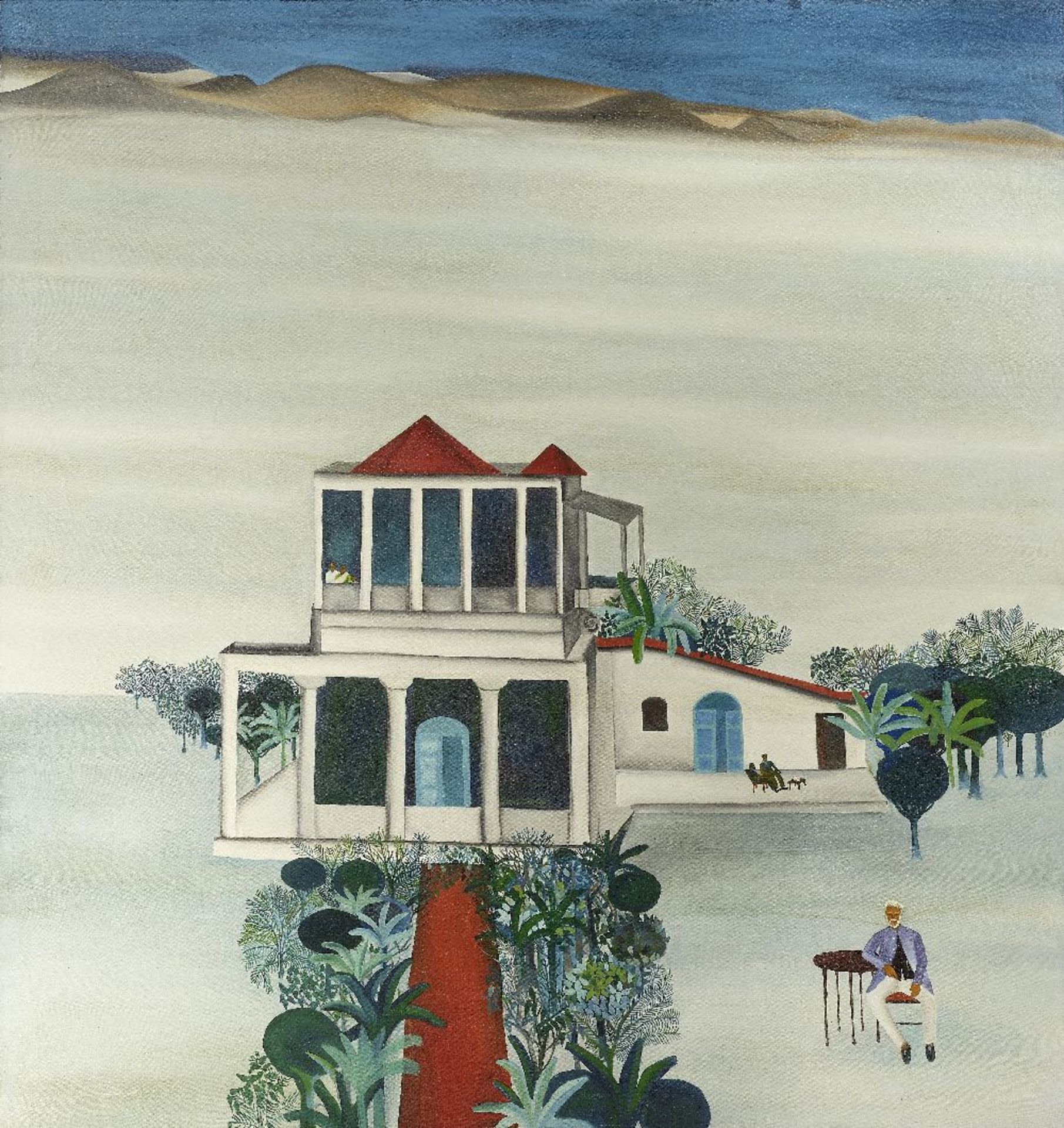 Bhupen Khakhar (Indian, 1934-2003) Residency Bungalow signed and dated in Gujarati 'Bhupen 69'