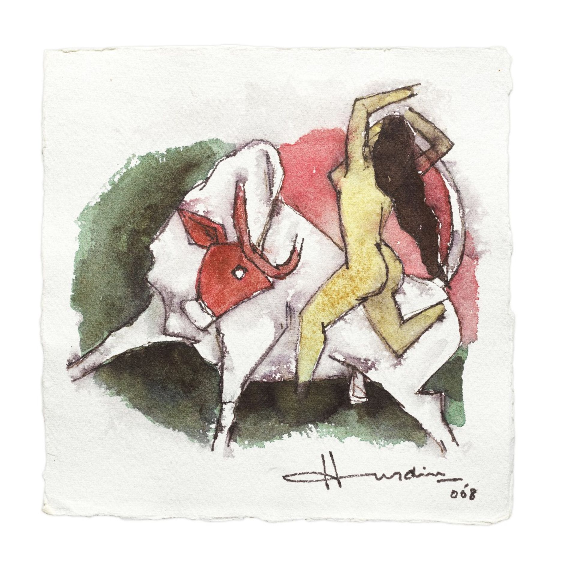 Maqbool Fida Husain (Indian, 1915-2011) Untitled (Woman & Bull)