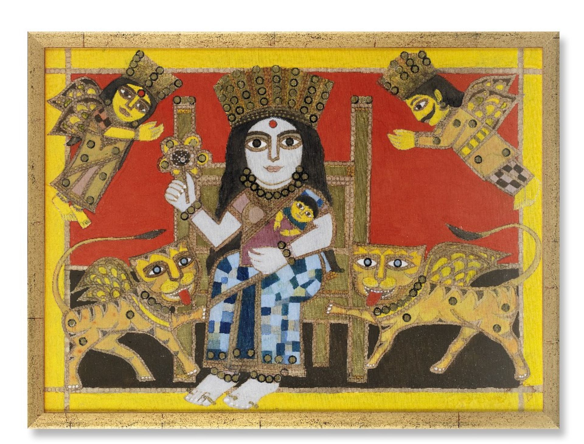 Badri Narayan (Indian, 1929-2013) Untitled (Parvati with child, surrounded by yalis and deities)
